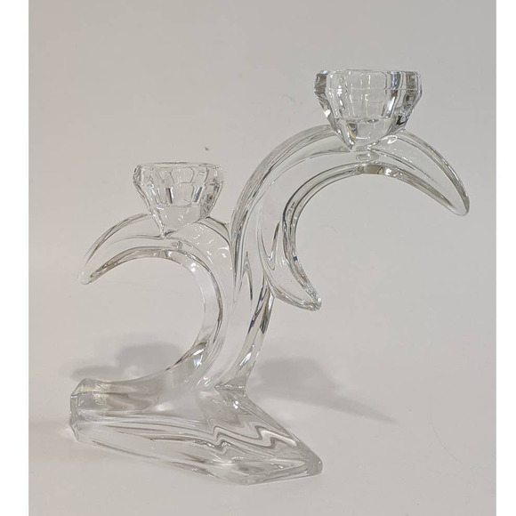 VTG Leaded Crystal Double Arm Candlestick Holder Art Deco Crescent Moon Design - Picture 10 of 10